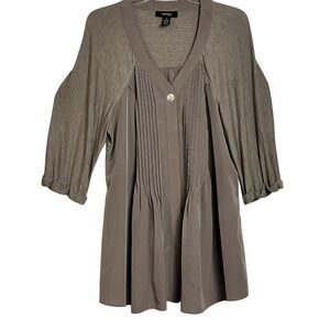 Style & Co. Women's 1X Gray Pleated Front Knit Sleeve Button Down‎ Top (3052)